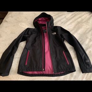 North Face Hyvent black rain jacket purple lined